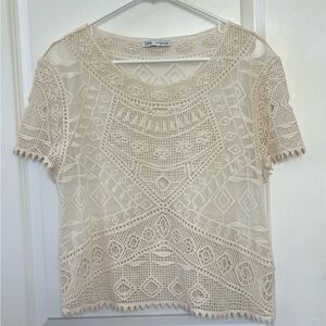 Zara Crochet Boho style Top in Cream Size Medium